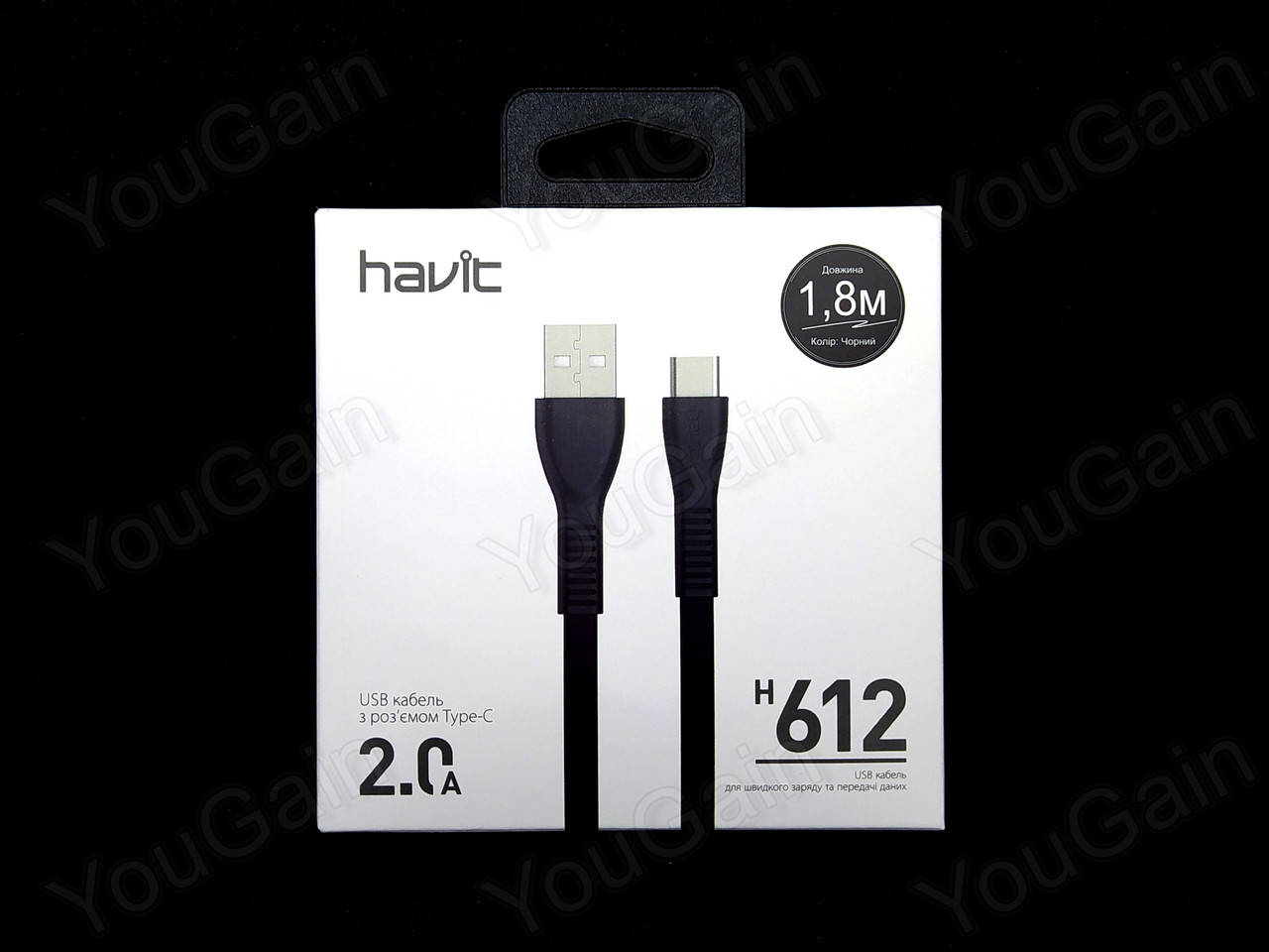 

Кабель для зарядки и передачи данных HAVIT HV-H612, 1,8 м, TYPE-C, 2.0А Черный