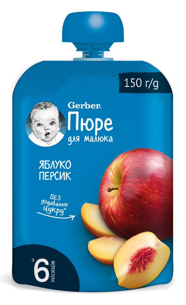 

Фруктовое пюре Яблоко-персик Gerber (Гербер) с 6 месяцев,пауч 150 гр.