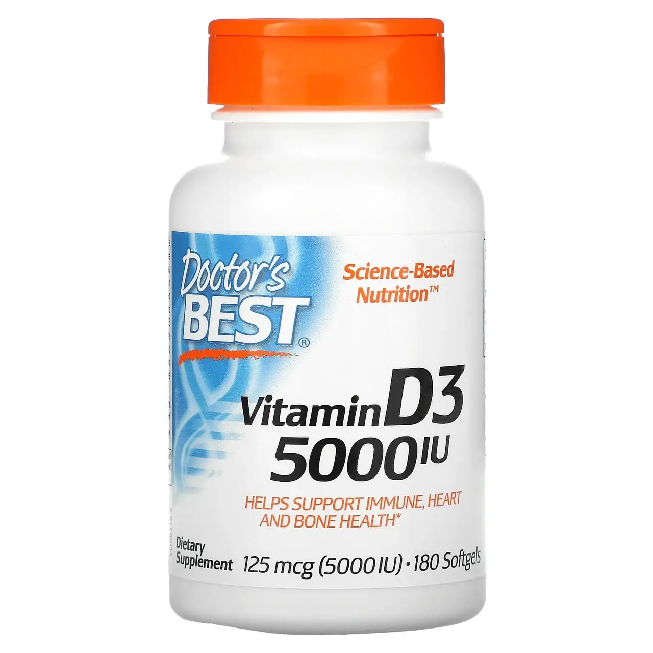 

Doctor's Best, витамин D3, 125 мкг (5 000 МЕ), 180 капсул
