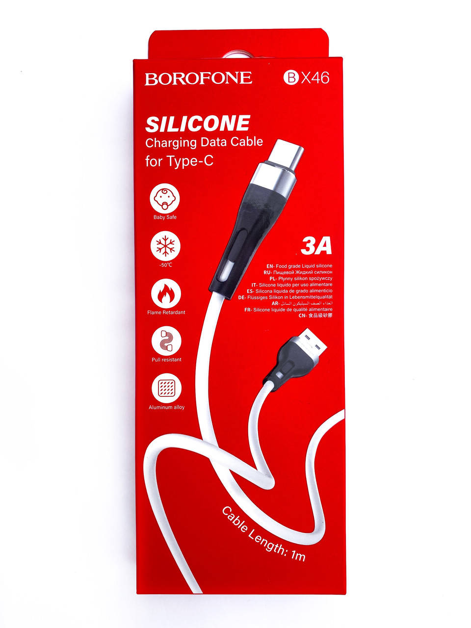 

Кабель USB Type-C 3А для быстрой зарядки, шнур тайп си на юсб , зарядный кабель BOROFONE BX46 белый 1м, Черный