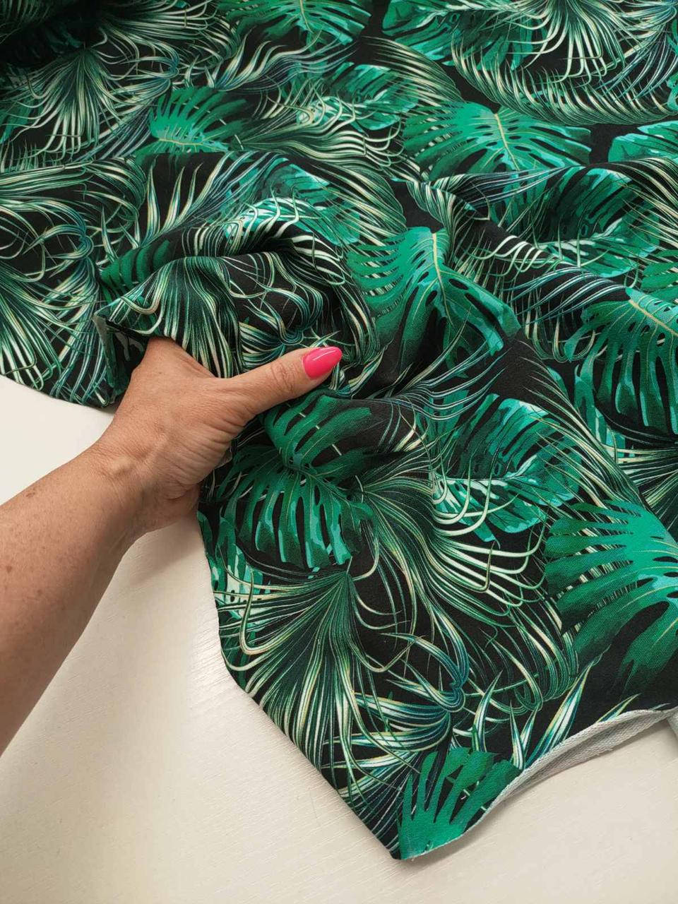 

Футер двунитка "Зелёная монстера" - 180см. (диджитал), - цветочный принт