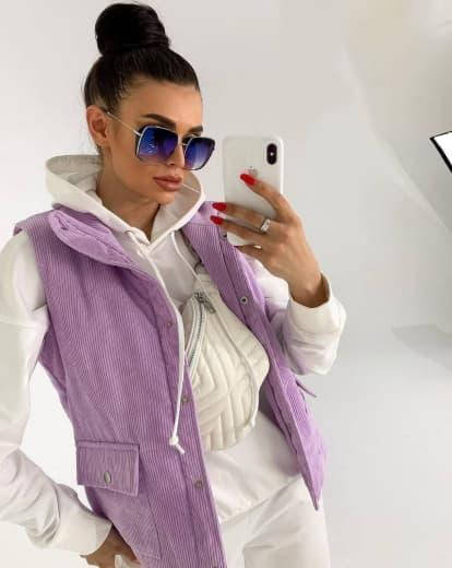 

Р. 42 до 44 Модная женская жилетка на синтепоне, спортивная, утепленная вельветовая жилеточка фиолетовая, Фиолетовый