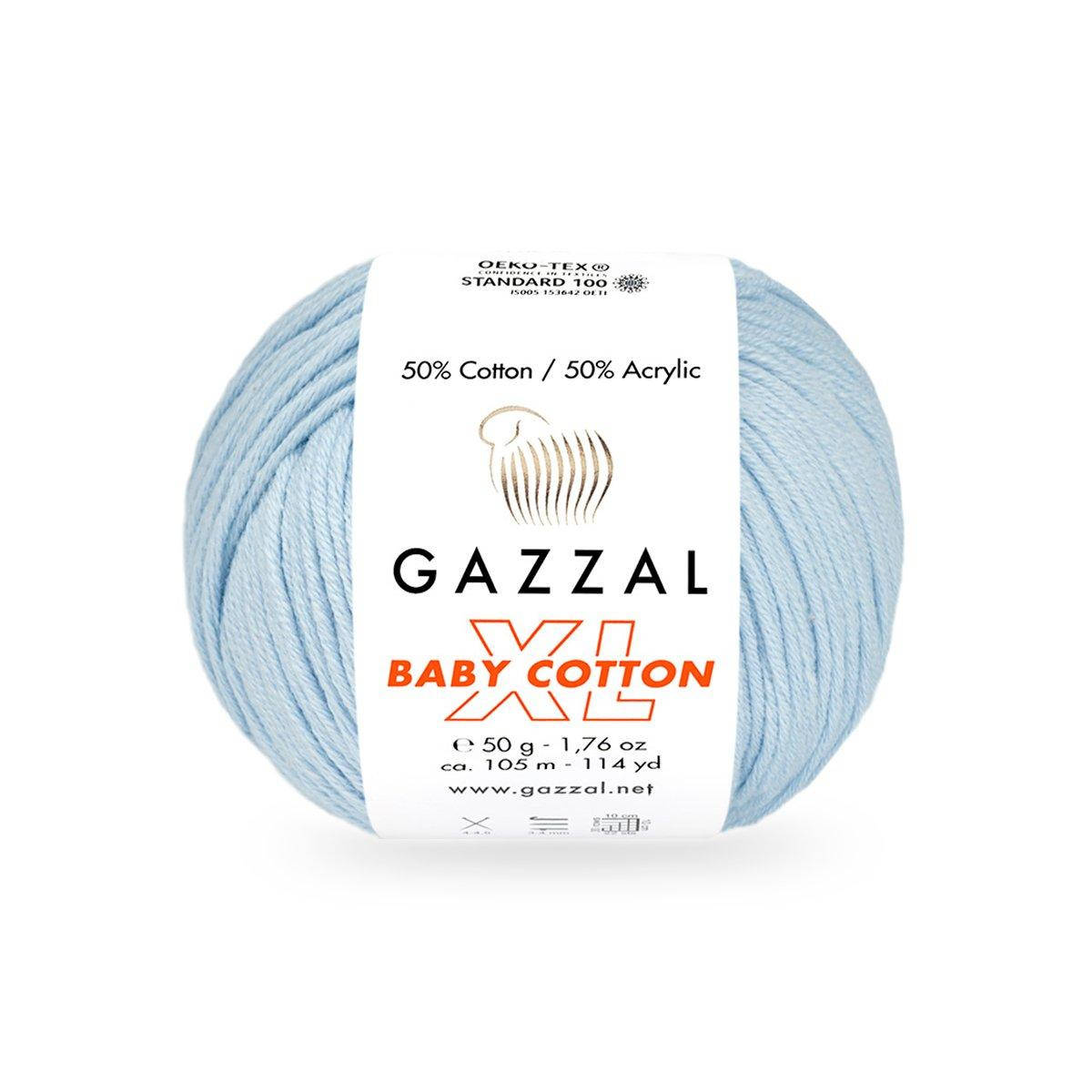 

Gazzal Baby Cotton (Газзал Беби Котон ХЛ) XL № 3429 светло-голубой (Пряжа с хлопком, нитки для вязания)