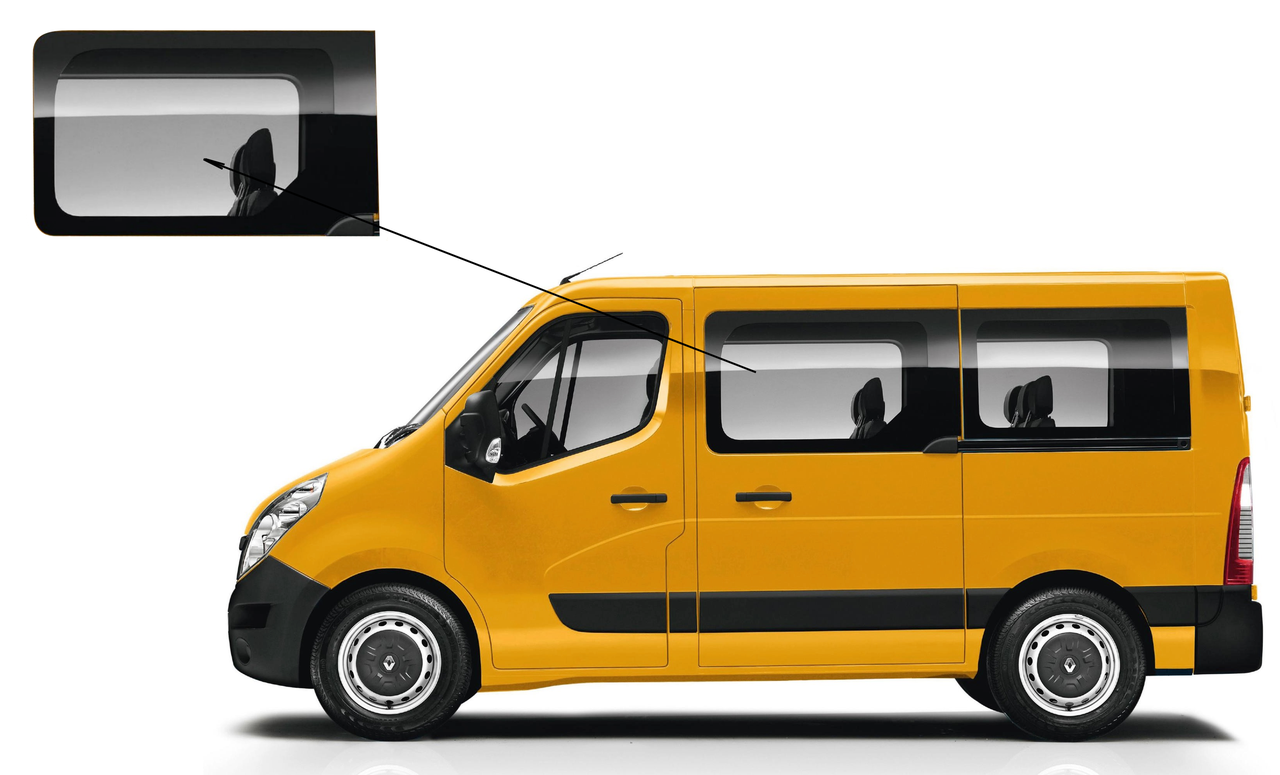 

Боковое стекло короткая база Opel Movano 2010-2018 переднее левое