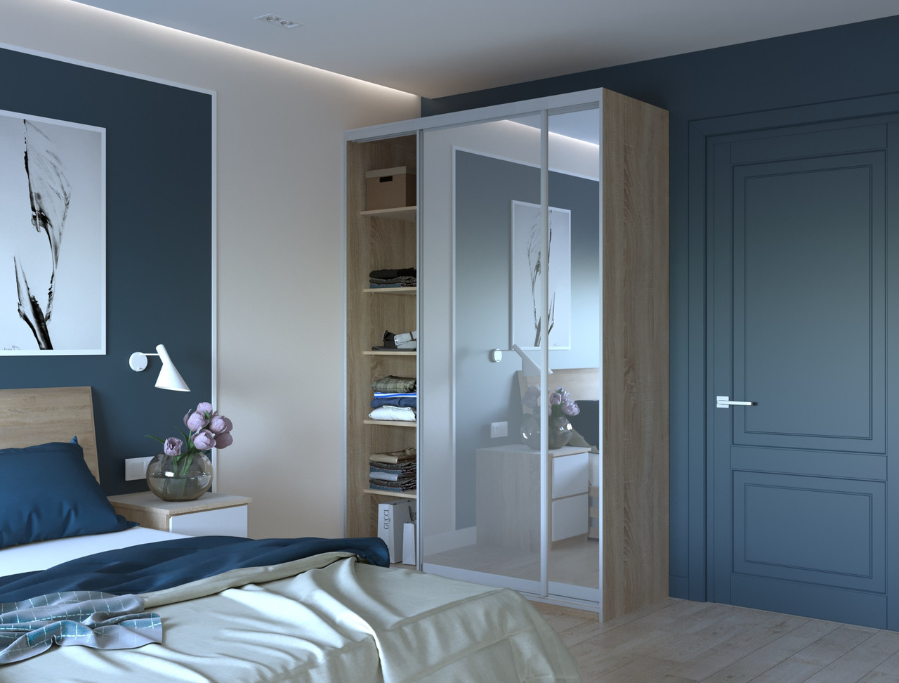 Шафа купе Doros Сіті Лайт Дуб Cонома 2 Дзеркала 150х60х225 (44900073) 4