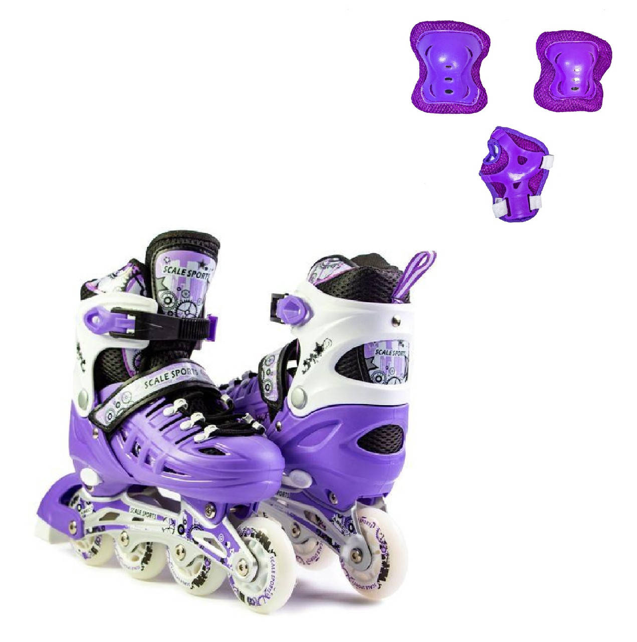 

Детские ролики с защитной экипировкой Scale Sports Фиолетовые, размер 29-33, Фиолетовый