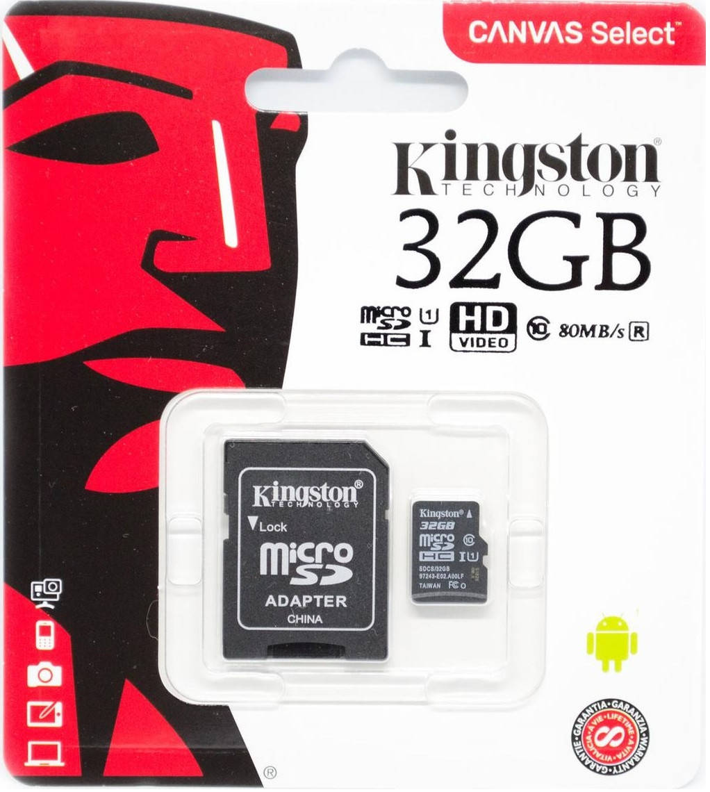 

Карта пам'яті Kingston microSDHC 32GB SDHC Class 10 + адаптер