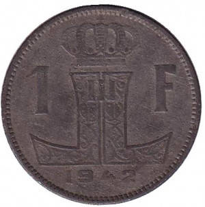 

1 франк. 1942,43,45 год, Бельгия. (Belgique-Belgie)