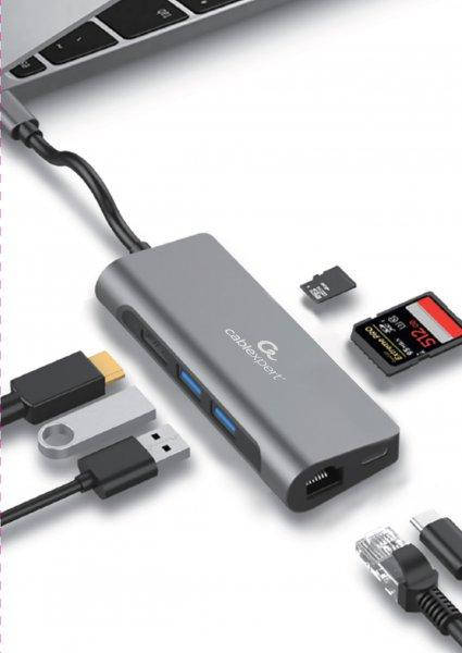 

Док-станция USB Type-C 5-в-1 Cablexpert A-CM-COMBO5-01 USB-Хаб / HDMI / PD / картридер / LAN