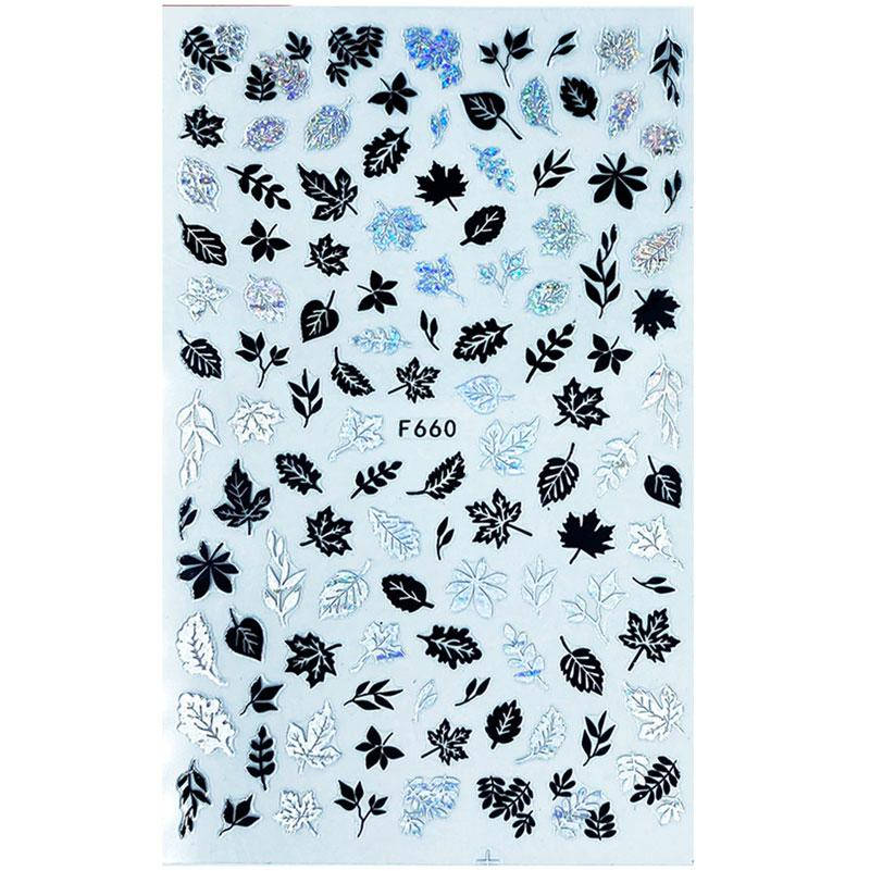 

Наклейки для дизайна ногтей Nail Sticker F660, серебро/черный