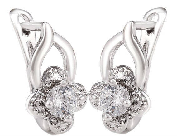 

Серьги миниатюрные цветы белая позолота цирконы GF1024
