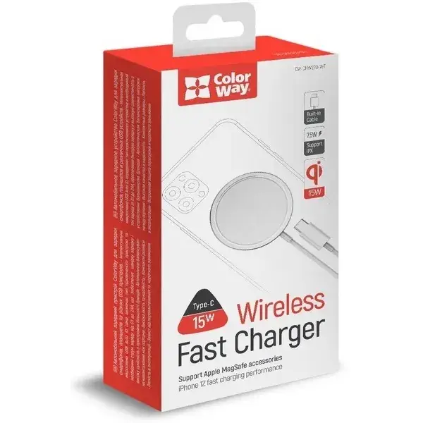 

Беспроводное зарядное устройство для телефона ColorWay CW-CHW27Q White (MagSafe Charger 15 W ), Белый