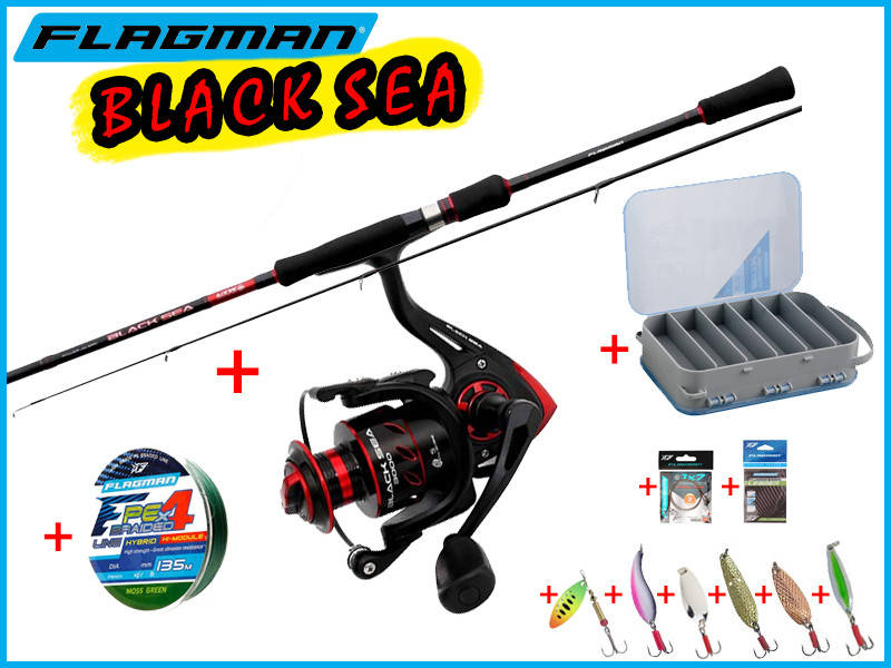 

Рыболовный набор для ловли хищной рыбы Flagman Black Sea Set 12в1, Черный
