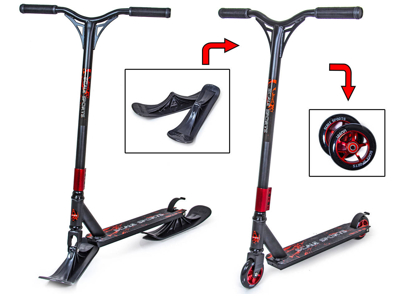 

Детский трюковый самокат 2 в 1 Scale Sports Storm черный цвет + Пегги + Лыжи