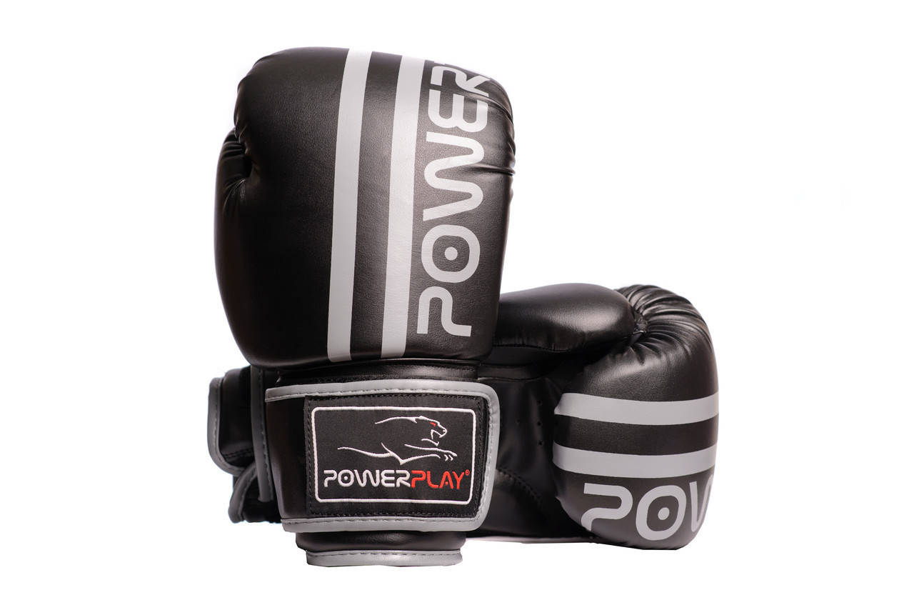 

Боксерские перчатки PowerPlay 3010 черно-серые 16 унций, Серый