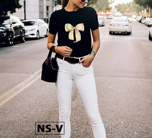 

Женская футболка с принтом бантика, Черный