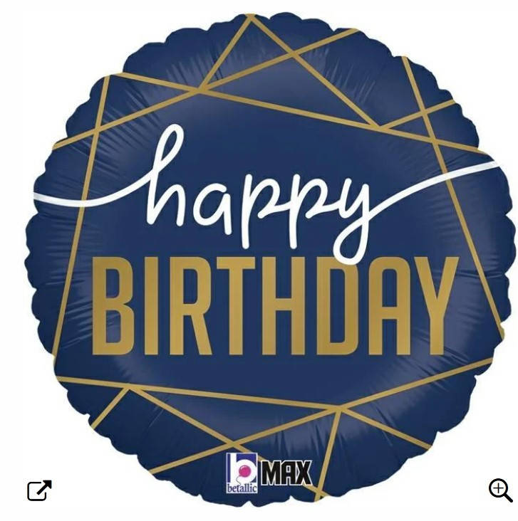 

BT 18" Navy & Gold B'day Pkg. Шар фольгированный С Днем рождения - В УП, Синий