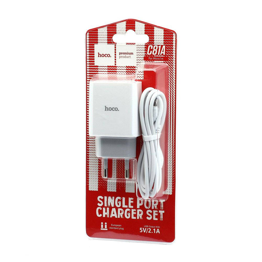 

Сетевое зарядное устройство Hoco C81A Asombroso (1USB/2,1A) + MicroUSB белый