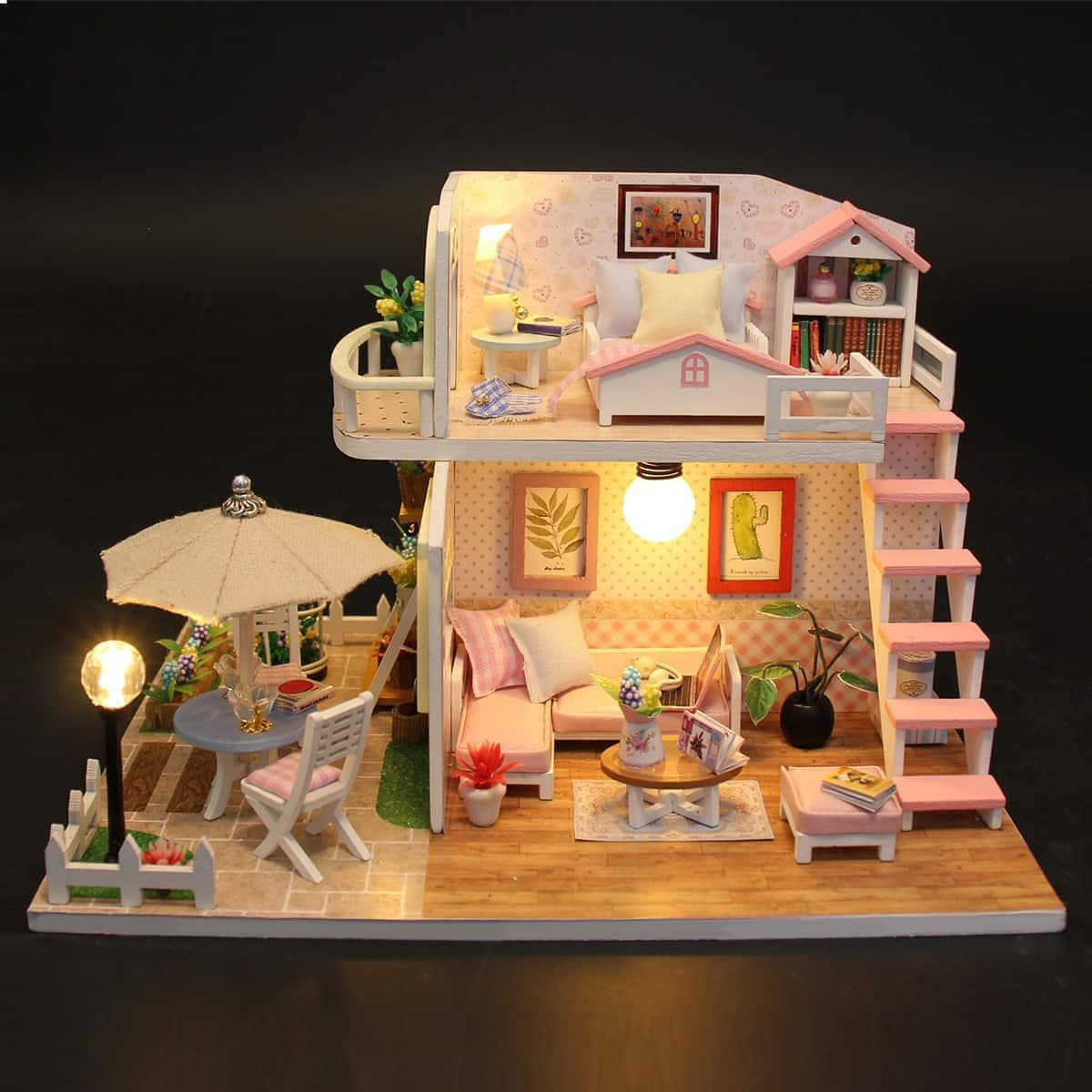 

Кукольный 3D домик конструктор Румбокс DIY House Румбокс Hongda craft Pink loft M033