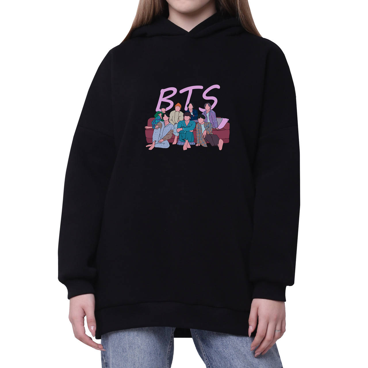 

Худи для девочек удлинённый БТС (BTS) (35962-3256-7) 164 см, Черный