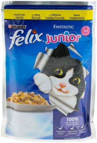 

FELIX Fantastic Junior (Фелікс Фантастік Джуніор). З куркою. Шматочки у желе. Конс/кот 26х85г