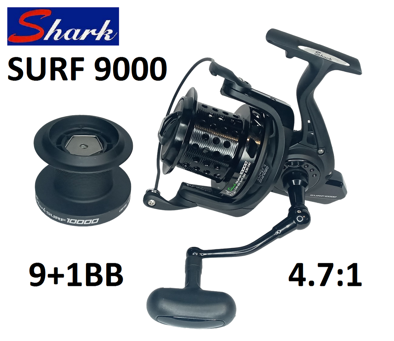 

Катушка Shark SURF  Carbon 9+1BB (карповая, серфовая, морская, Черный