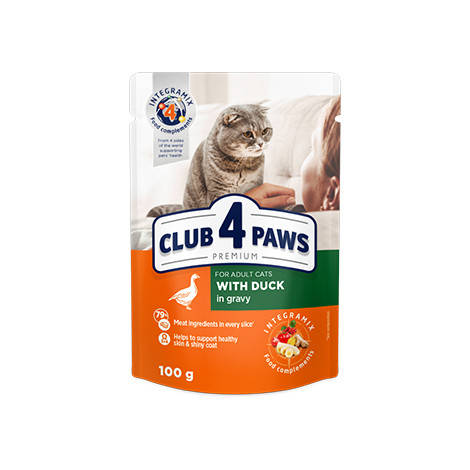 

CLUB 4 PAWS PREMIUM Клуб 4 лапы влажный корм для котов с уткой в соусе, 100 гр.