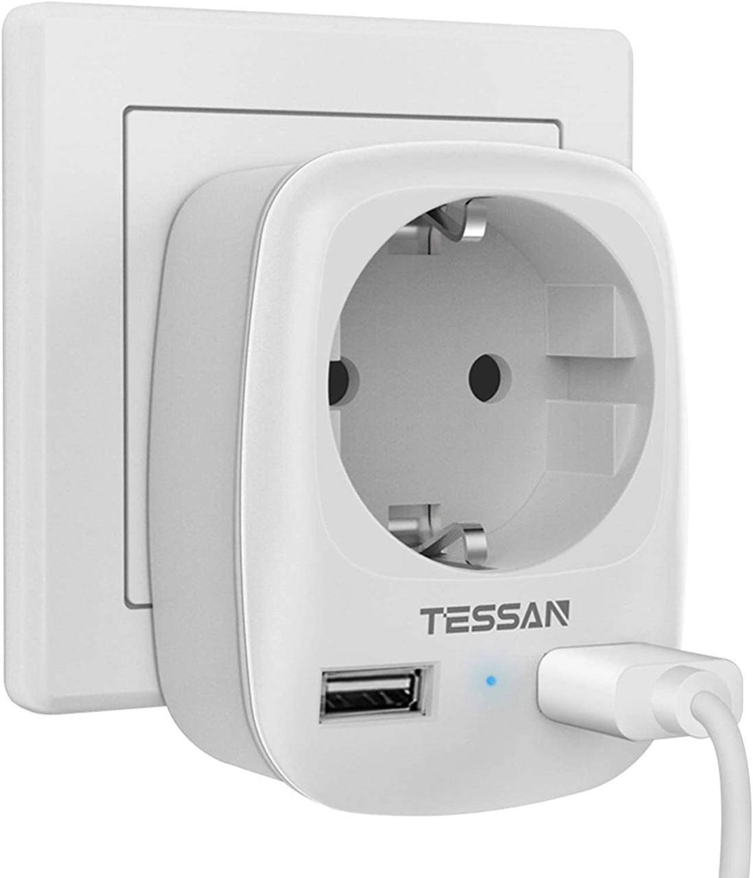 

ЕВРО розетка +2 USB зарядное устройство Tessan 15 Вт 10 А Белый