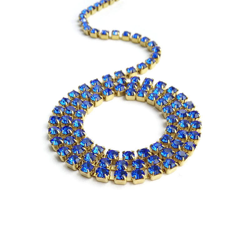 

Стразовая цепь Preciosa (Чехия)  Sapphire/латунь, Синий