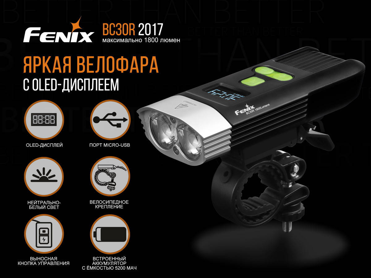 

Велофара Fenix BC30R (1800LM, 5200mAh, Пульт, LED Дисплей, Cree XM-L2 U2x2, Micro USB, IP66) + ПОДАРОК