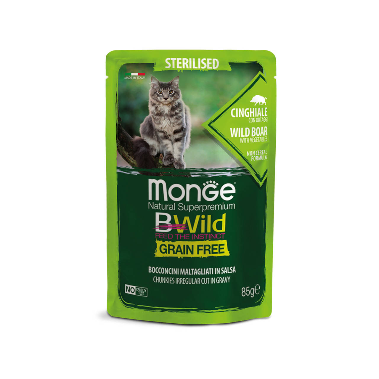 

MONGE BWILD Sterilised Беззерновая консерва из мяса кабана с овощами для стерилизованных кошек 85 гр