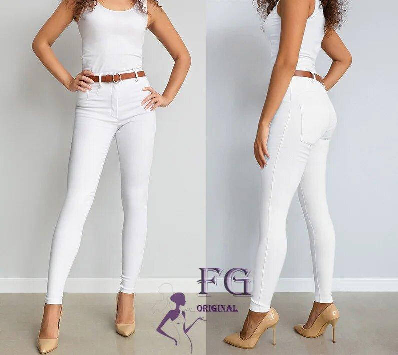 

Белые зауженные брюки для женщин с высокой посадкой 50, Белый