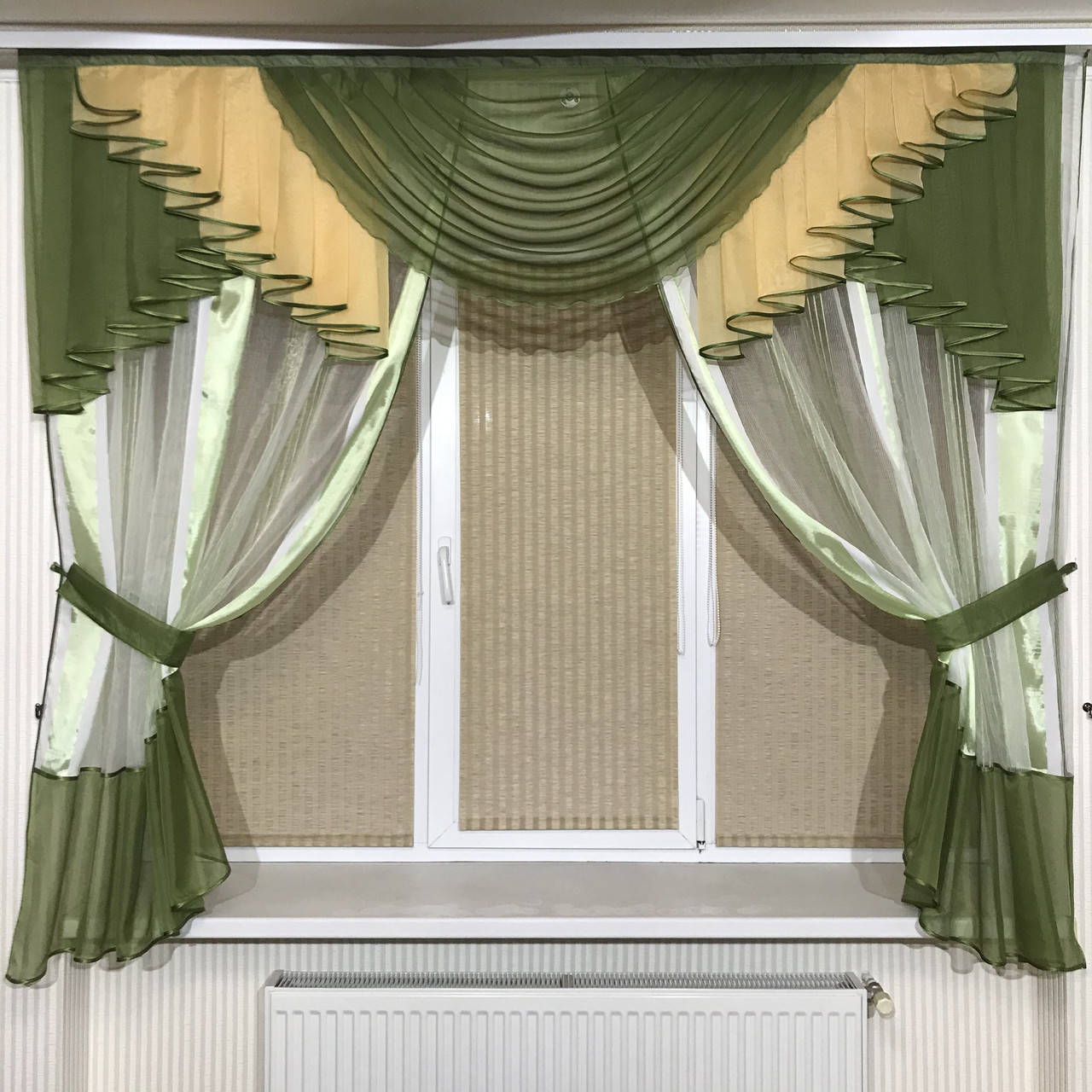 

Кухонная занавеска №301 с тюлью 2м зелёный