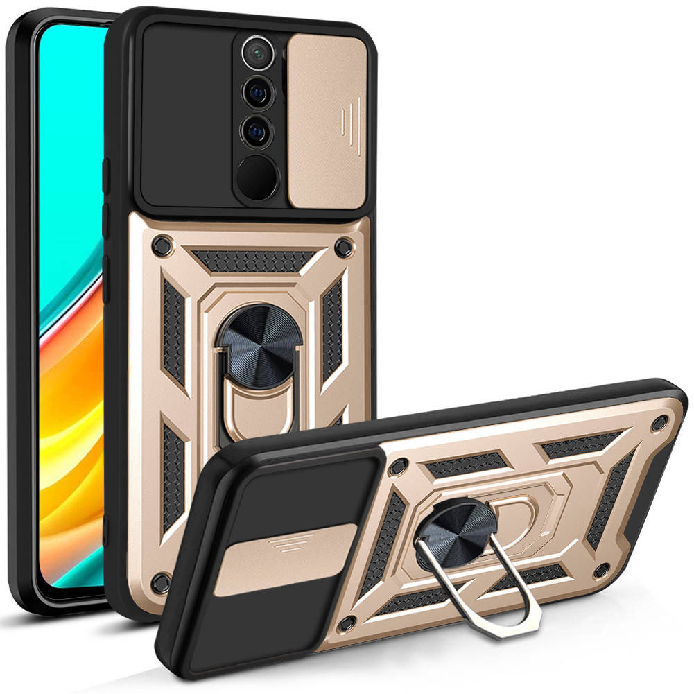 

Ударопрочный чехол с защитой камеры для Xiaomi Redmi 9C с кольцом Золотистый