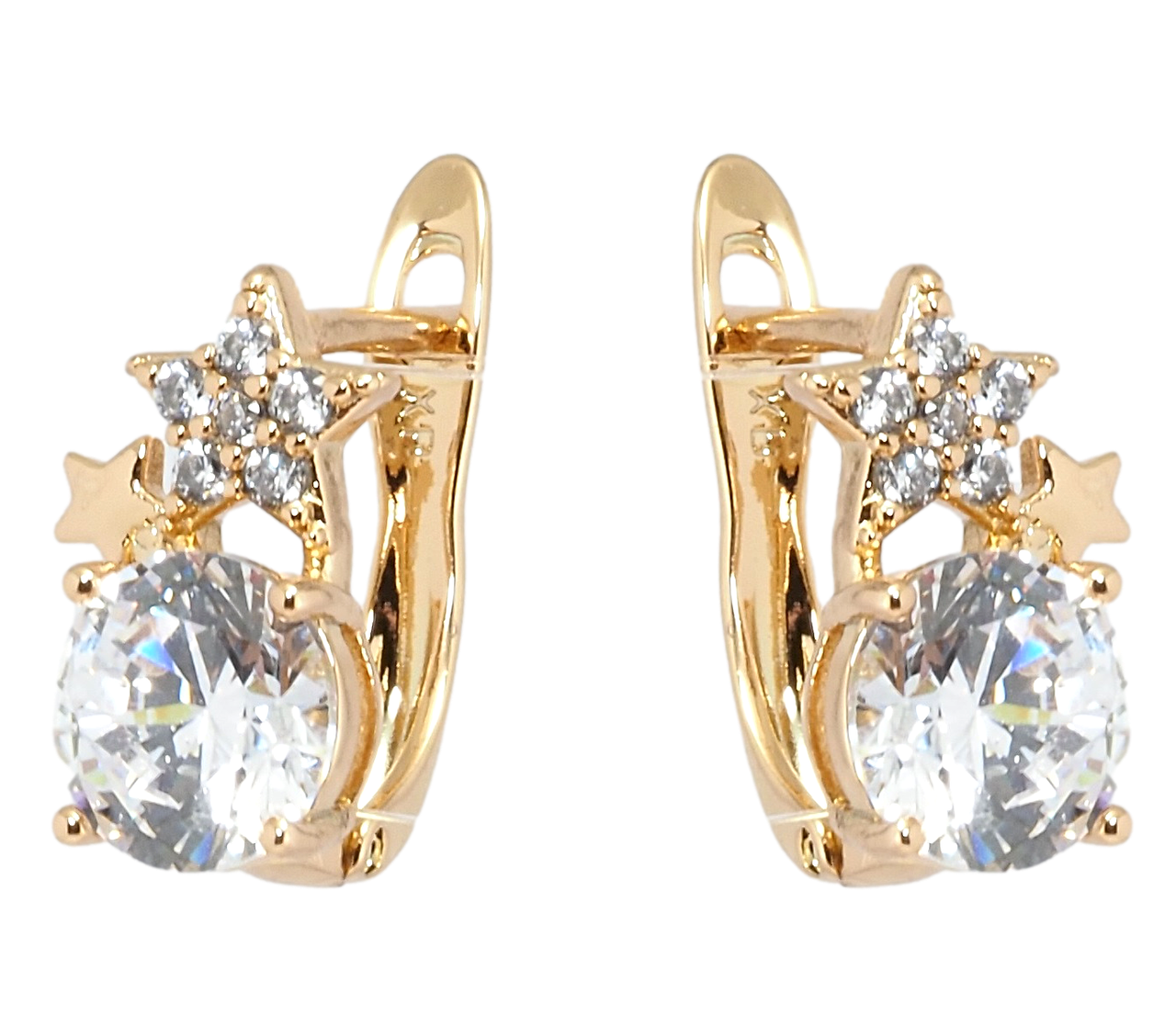 

Серьги Xuping Позолота 18K английский замок "Звездочки с цирконием и белым кристаллом"
