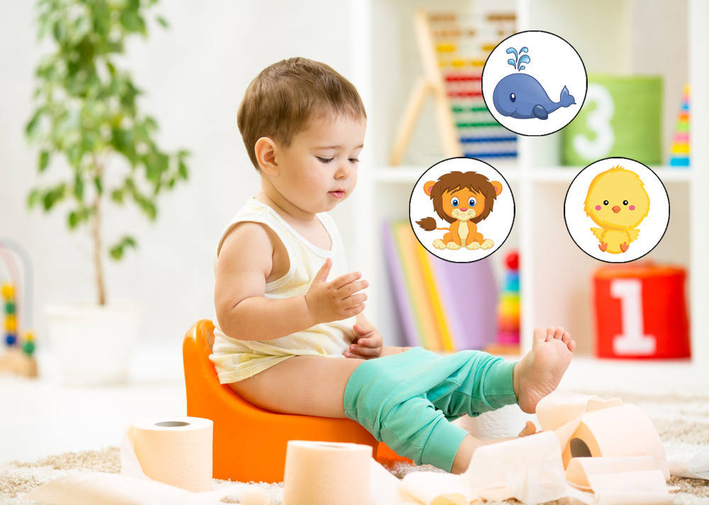 

Многоразовая наклейка обучающая в горшок Pampersoff, 3шт Кит + Лев + Цыпленок, Черный