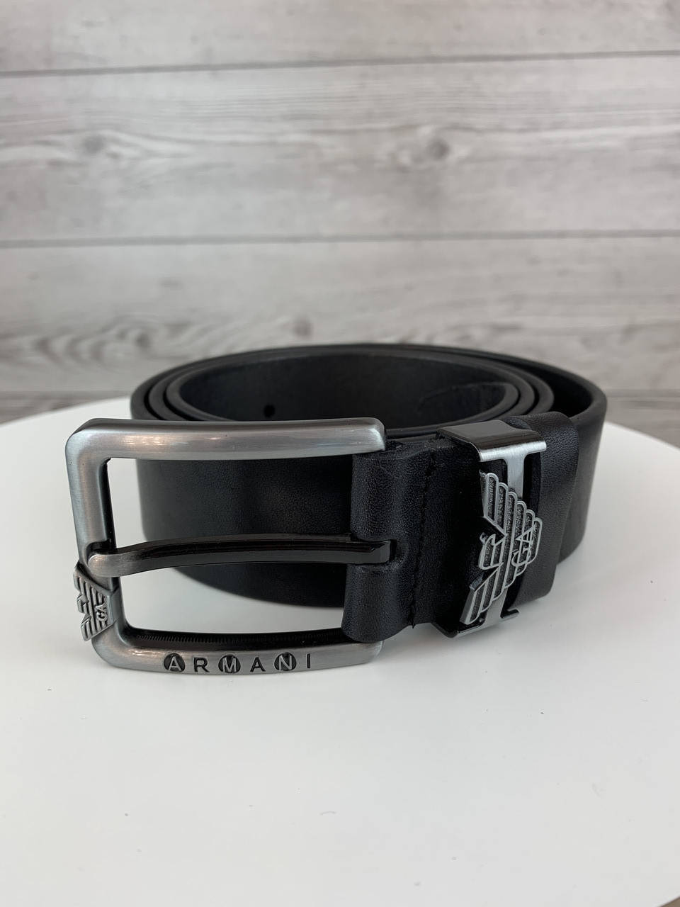 

Мужской ремень Armani кожаный черный классический из натуральной кожи бренд