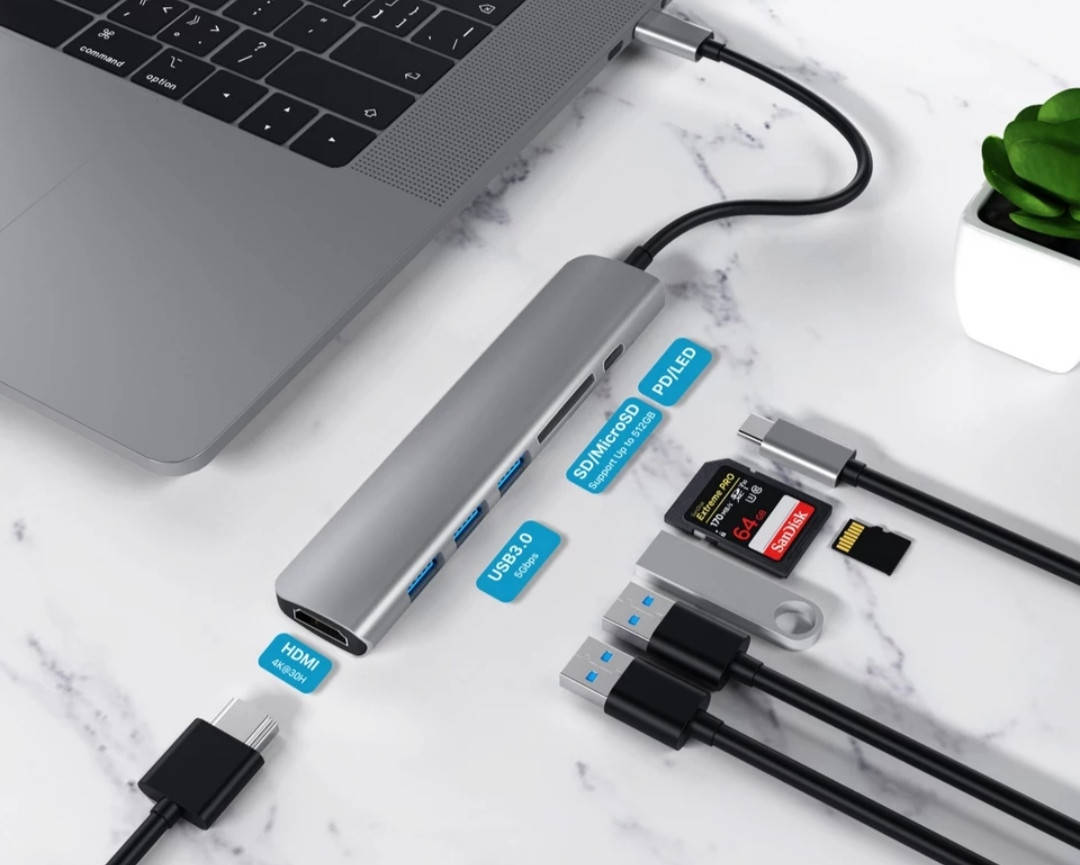

USB-хаб, концентратор 7-1 HDMI + SD/TF + 3 * USB3.0 + Порт PD (порт зарядки PD)