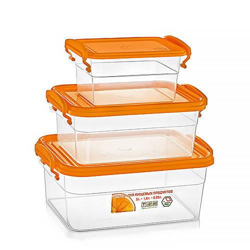 

Набор пластиковых прямоугольных контейнеров с защелками 3 шт. СРЕДНИЙ(0.85л/1.6л/3л) ТМ Народний продукт (№59)