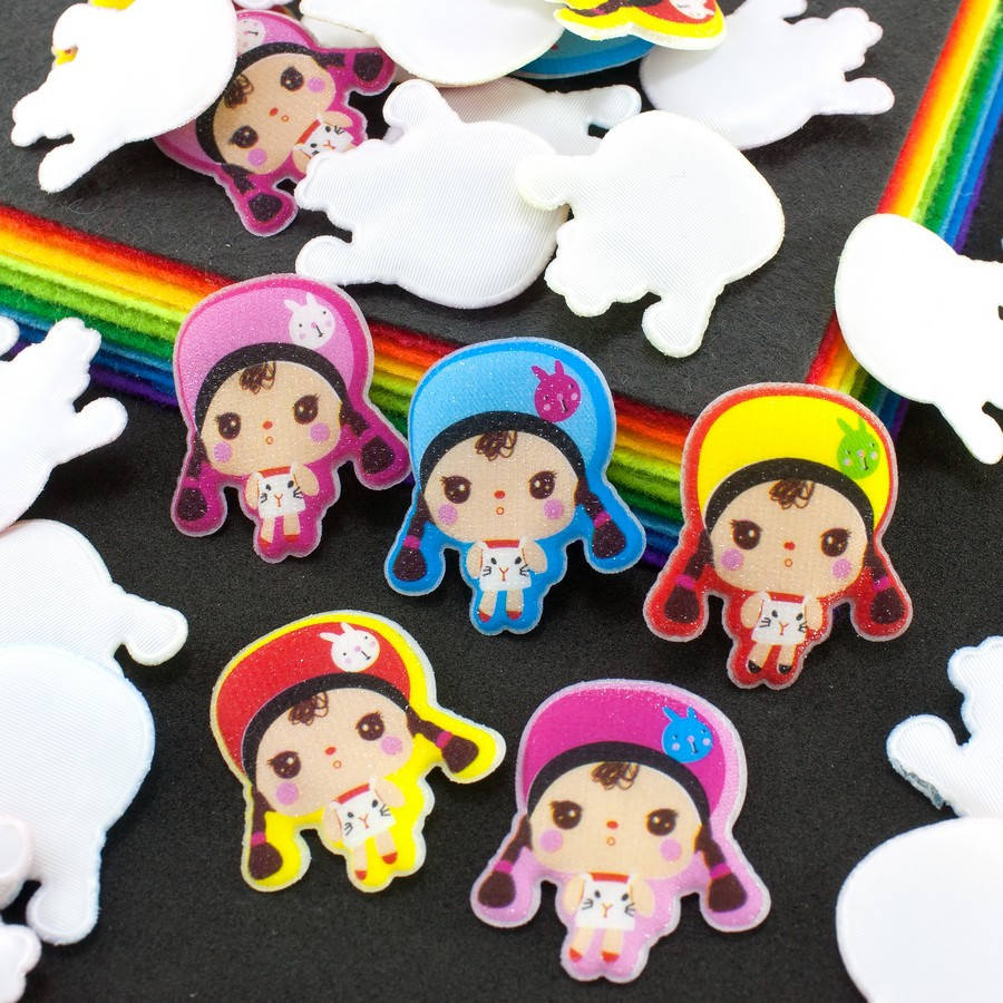 

(20шт) Виниловые патчи, аппликации с мягким наполнителем 30х28мм "Девочки-2" Цвета - микс