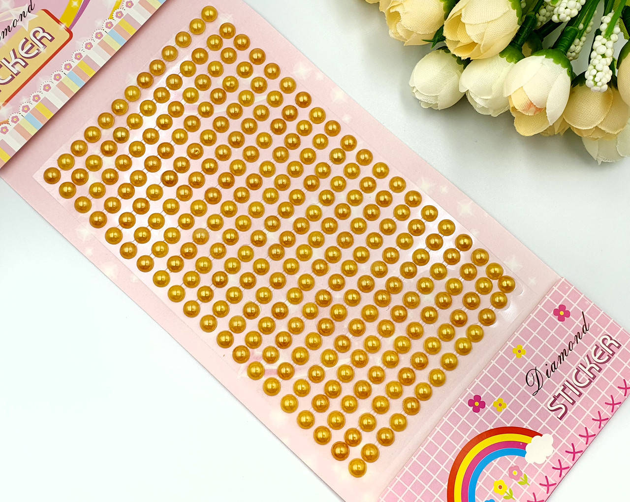 

Полубусины наклейки на планшетке Ø6мм, карамельные