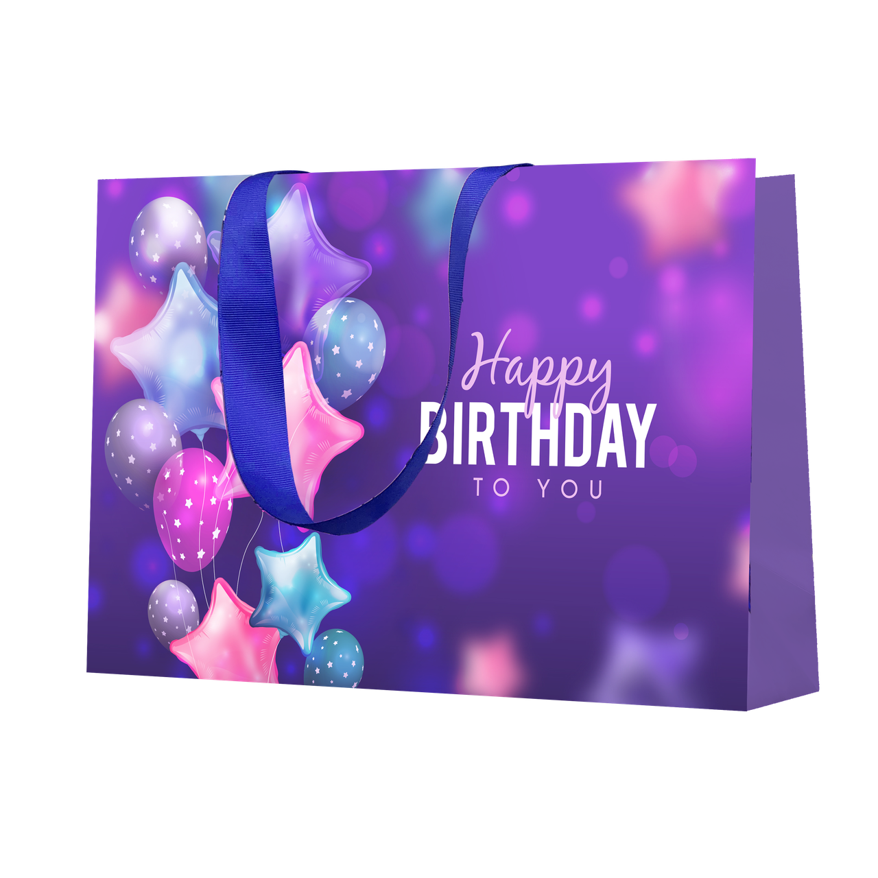 

Подарочный пакет Бумажный плотный 400*290*140 мм, Happy Birthday, Фиолетовый