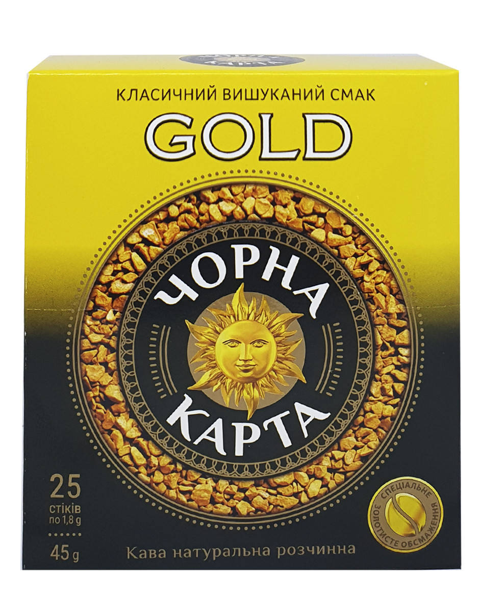 

Кава розчинна Чорна Карта Gold в стіках 25х1,8г (348)