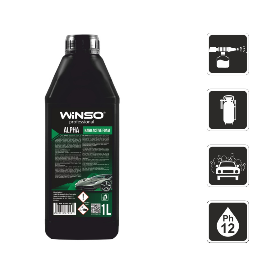 

Winso Alpha Nano Active Foam 1л Активная пена для б/к мойки (концетрат 1:12 - 1:6 для пинокомлекта)
