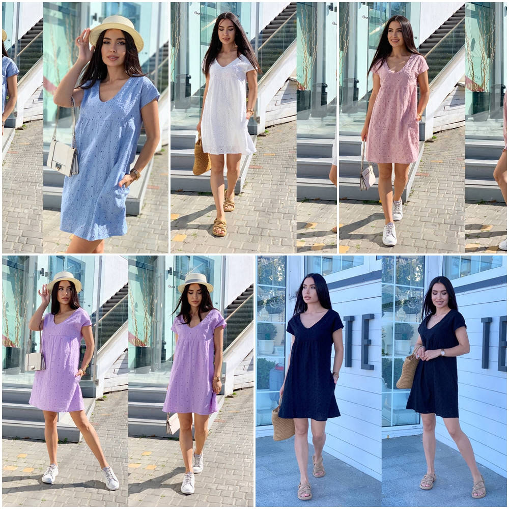 

Летнее короткое платье с короктими рукавами ткань прошва голубой