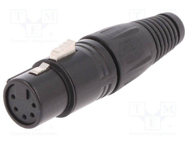 

FC6166 Plug; XLR; female; PIN:5; straight; for cable; soldering; black, Черный