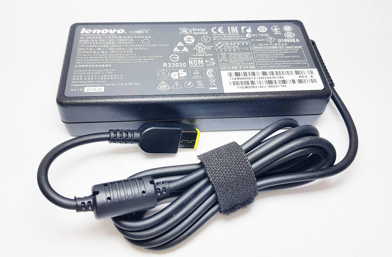 

Зарядное устройство для ноутбука 12,3-4,73 mm USB 6,75A 20V Lenovo класс А++ (кабель питания в подарок)
