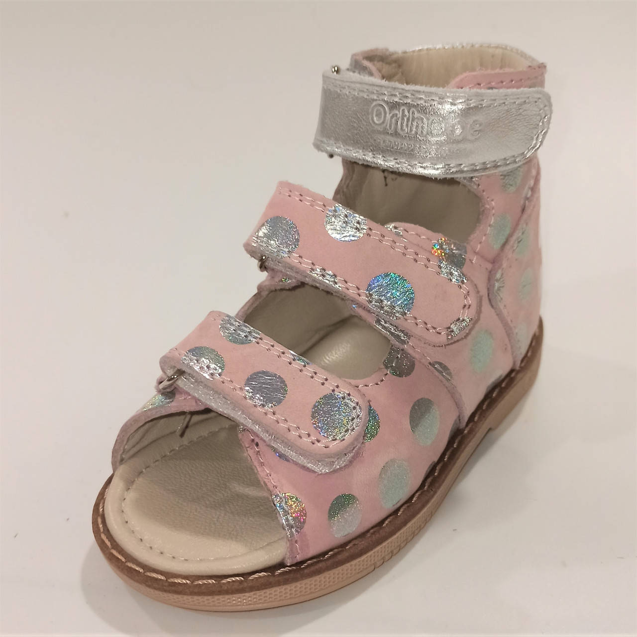 

Ортопедические босоножки в горох, Orthobe (код 1234) р. 24, стелька 15,9см., Розовый