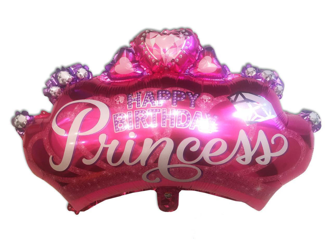 

Фольгированный шар Корона с надписью "Happy Birthday Рrincesses" 69х45 см, Розовый