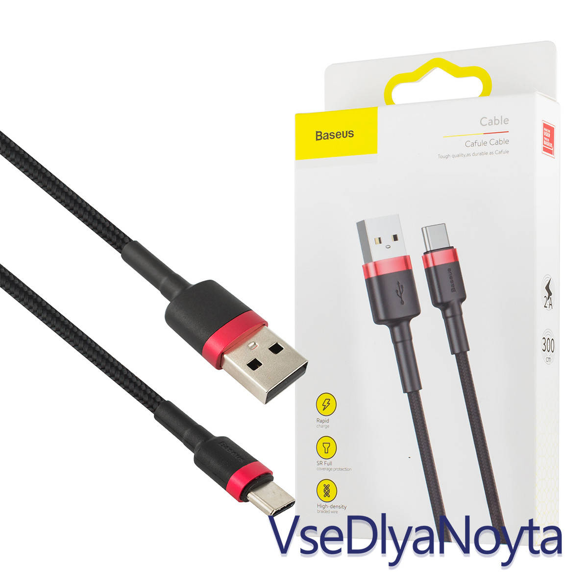 

Кабель Baseus Cafule Cable для Type-C 2A 3m Red+Black